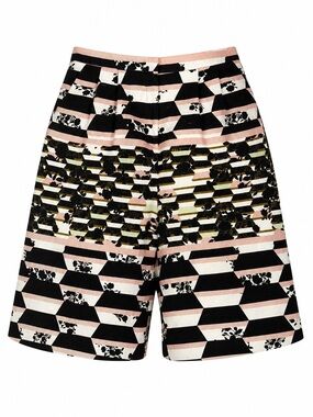 Topshop Black, Pink and Olive Striped Floral Bermudas Size 6